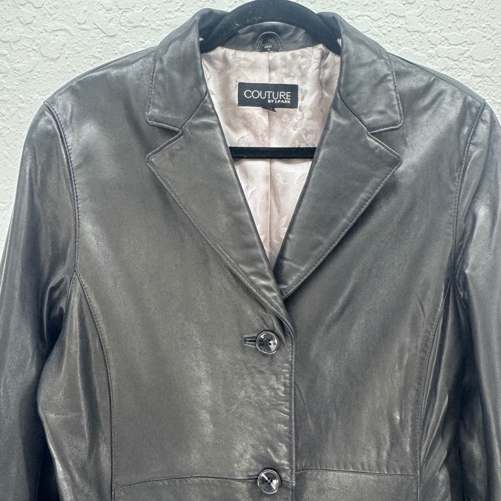 Couture by J Park Black Genuine Lamb Leather Blazer Jacket Womens Size L